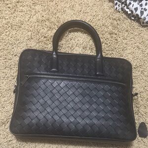 Bottega Veneta Black Woven Leather laptop work bag
